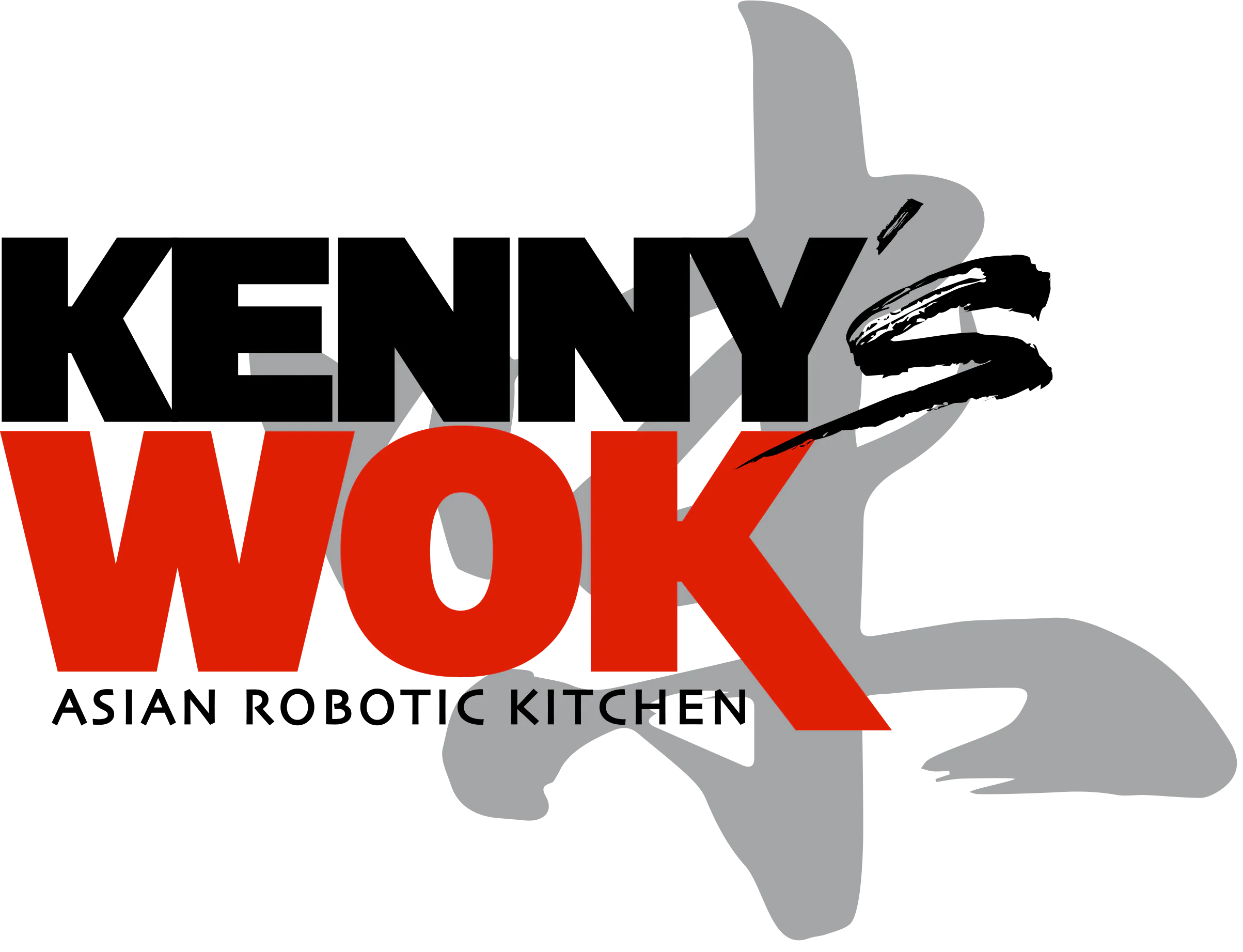 Restaurant logo featuring the store name "Kennys Wok" with the character "味" (flavor) as the background texture.